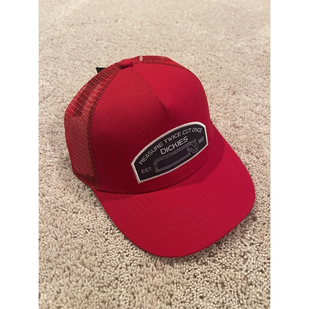 Dickies Trucker Hat Red Mesh Snapback Measure Twice Cut Once Cap